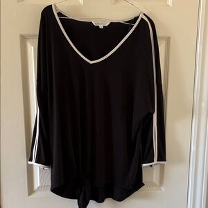 Cleo Black Long Sleeve Top with White Trim